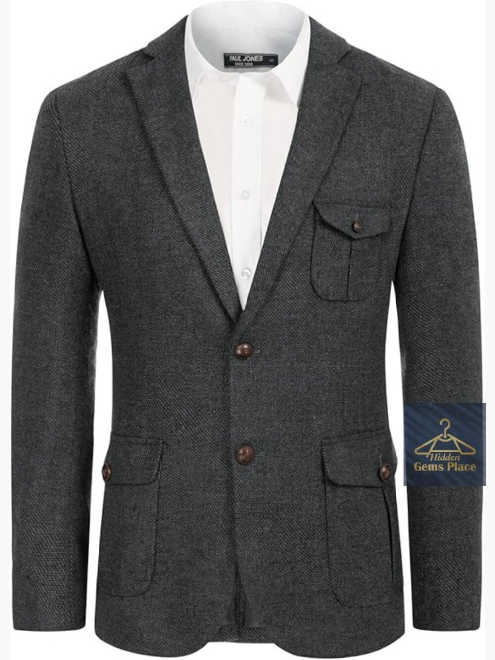 Vintage Notch Lapel Tweed Blazer Herringbone Wool Blend 2 Button Sport Coat